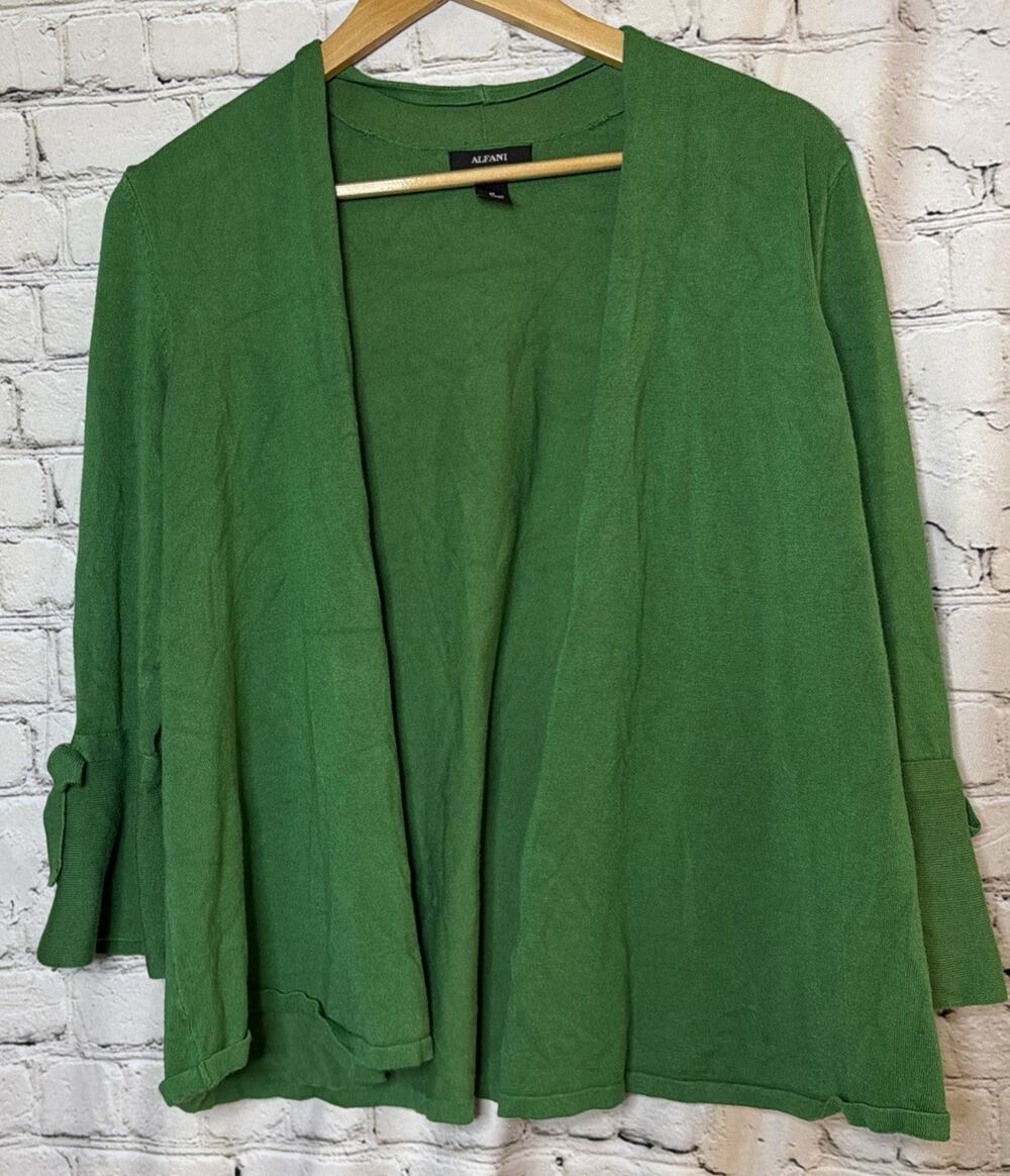 Alfani Cozumel Tie Sleeve Cardigan Sweater Green Women’s M